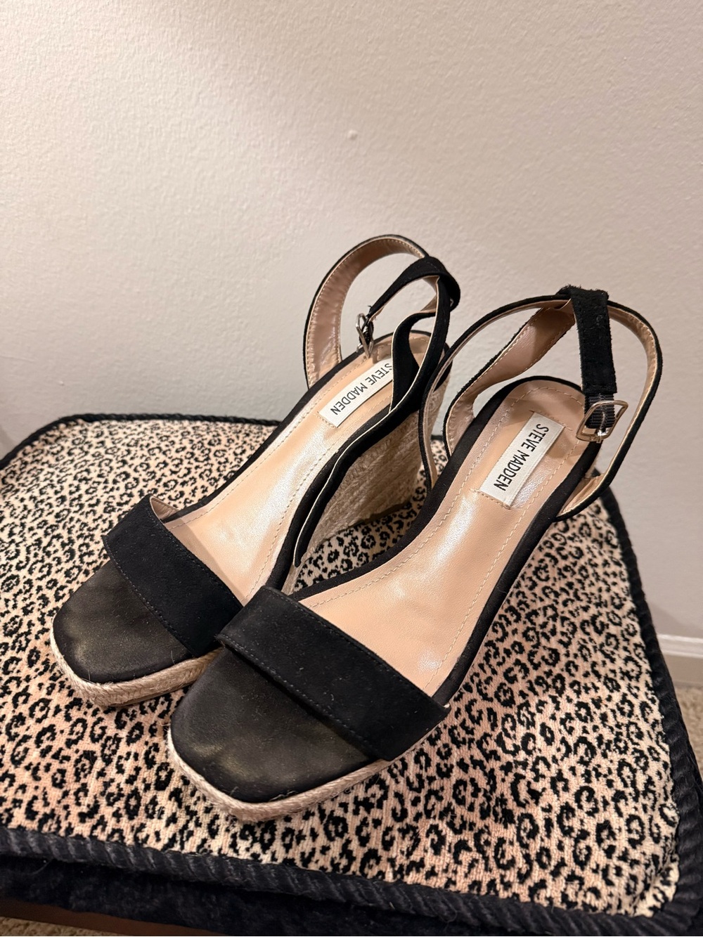 Steve Madden Black Espadrille Wedge Sandals with Ankle Strap